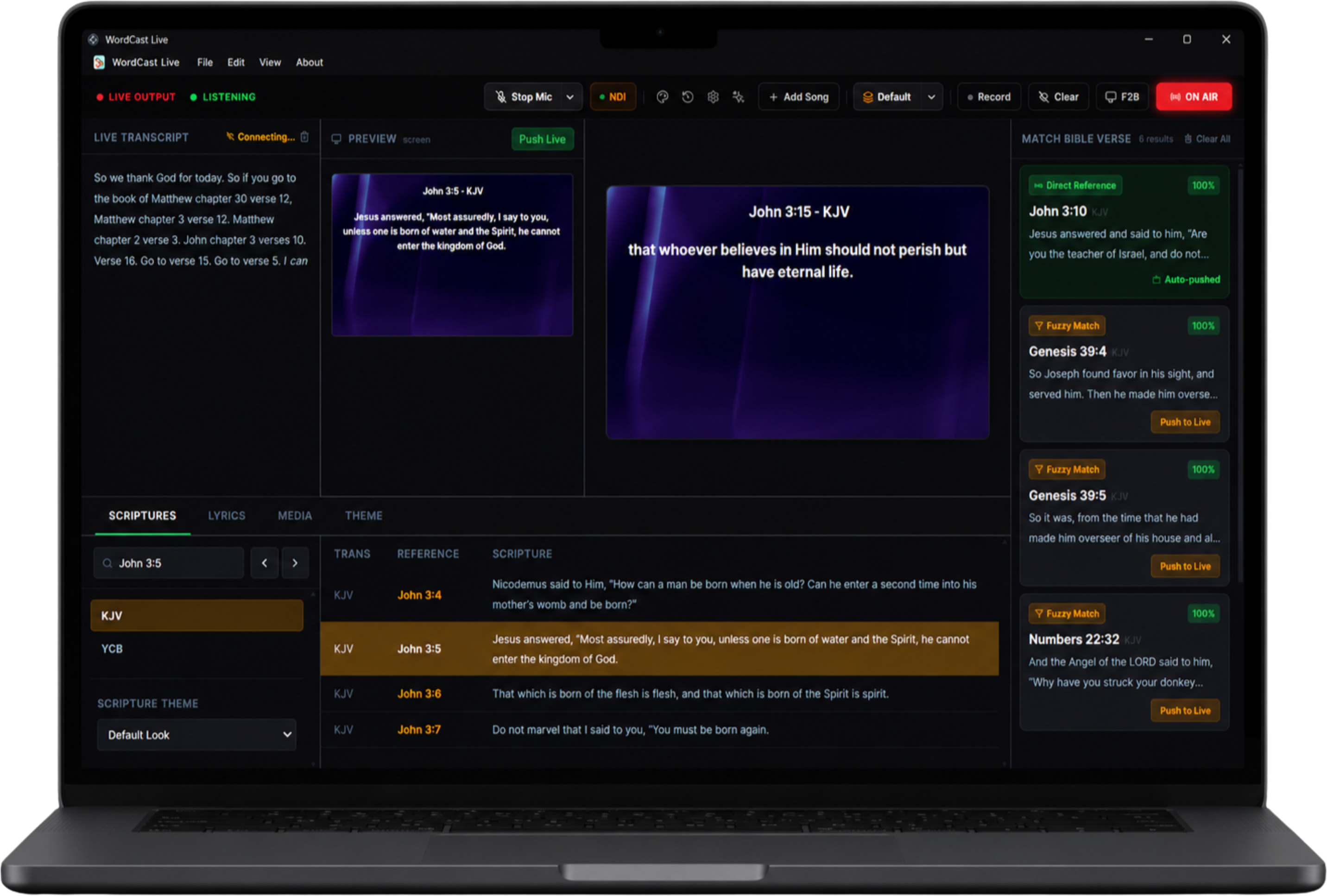 WordCast Live Dashboard Interface